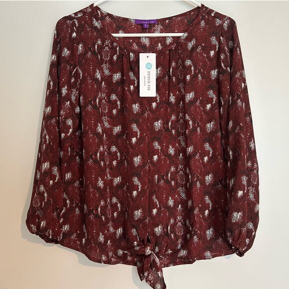 NWT West Kei Burgundy Snake Print Blouse – Women’s Small - Picture 2 of 6